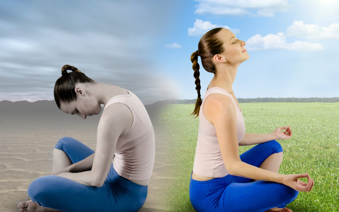 Women happy and sad meditating
